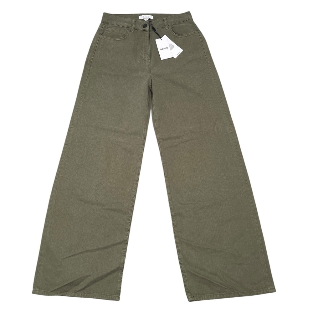 REISS Colorado Wide Leg Jeans Women Size 6 Khaki Green Cotton Denim NWT